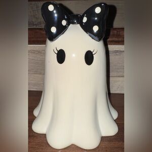 🥰 Viral Iridescent Ceramic Ghost 👻 With Black & White Polka Dot Bow Halloween